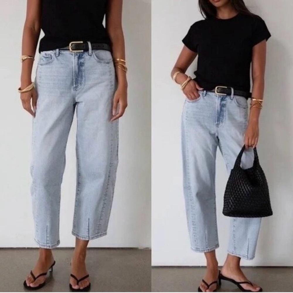 pistola Light Blue Cropped Barrel Leg Jeans - Women